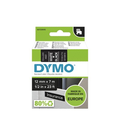 Nastro DYMO laminato bianco su nero S0720610 45021 12mm x 7m, Standard-D1-ruolo