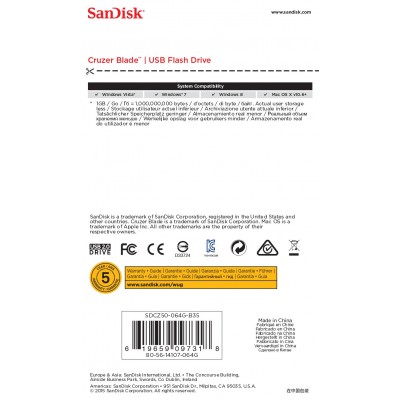 Pendrive SanDisk Cruzer Blade 64 GB USB 2.0 Nero, Rosso