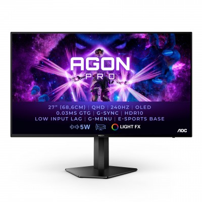 Monitor AOC AGON Pro AG276QZD 27'' QHD HDR, G-Sync HDMI DisplayPort Pivot Nero Argento