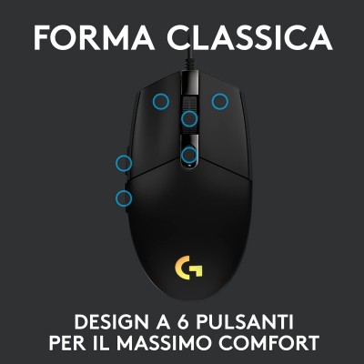 Mouse Logitech G203 Lightsync Gaming Nero