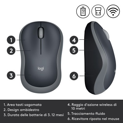 Mouse Logitech M185 Wireless Grigio 910-002235