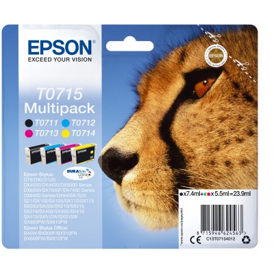 Multipack Epson nero   ciano   magenta   giallo C13T07154012 T0715 4 cartucce  T0711 + T0712 + T0713 + T0714