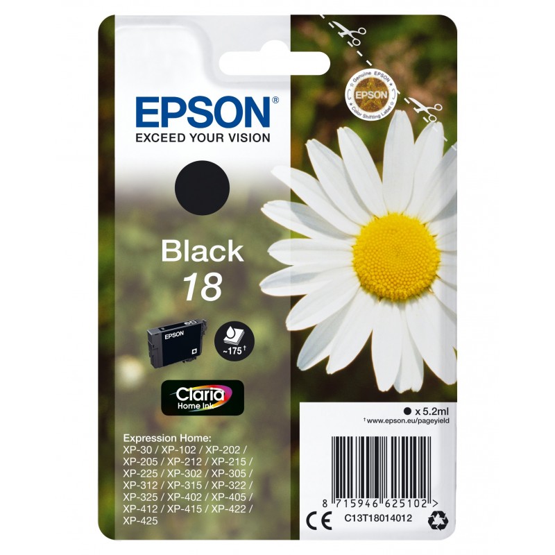 Cartuccia Epson d'inchiostro nero C13T18014012 T1801 ~175 pagine 5,2ml standard