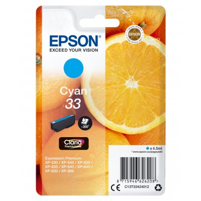 Cartuccia Epson d'inchiostro ciano C13T33424012 T3342 ~300 pagine 4,5ml C13T33424010