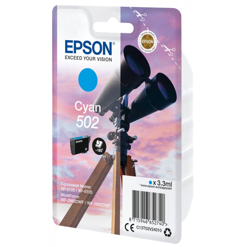 Cartuccia Epson d'inchiostro ciano C13T02V24010 502 165 pagine 3.3ml