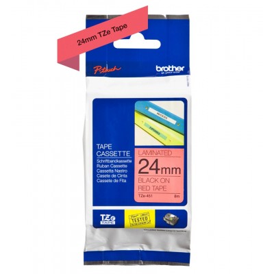 Nastro Brother Laminato Nero Su Rosso TZe-451 TZ-451 24mm x 8m