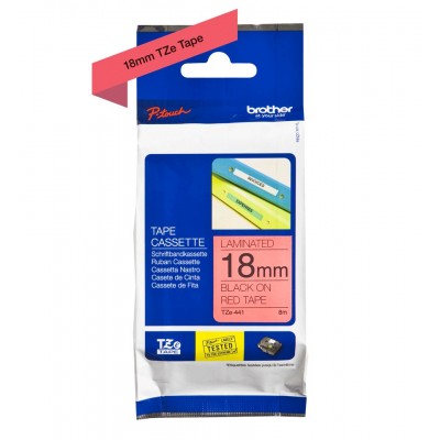 Nastro Brother Laminato Nero Su Rosso TZe-441 TZ-441 18mm x 8m