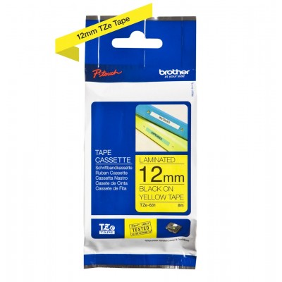 Nastro Brother Laminato Nero Su Giallo TZe-631 TZ-631 12mm x 8m