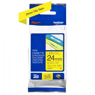 Nastro Brother Laminato Nero Su Giallo TZe-651 TZ-651 24mm x 8m