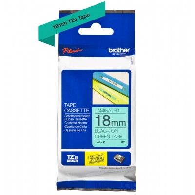 Nastro Brother Laminato Nero Su Verde TZe-741 TZ-741 18mm x 8m