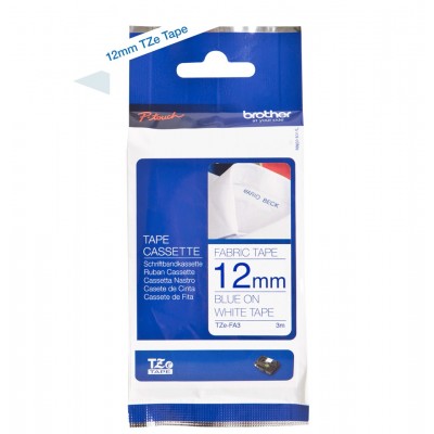 Nastro Brother Laminato Blu Su Bianco TZe-FA3 TZ-FA3 12mm x 3m Banda Applicabile Con Stiratura