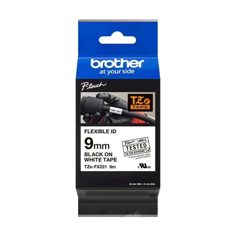 Nastro Brother Laminato Nero Su Bianco TZe-FX221 TZ-FX221 9mm x 8m