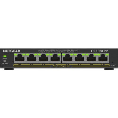 Switch NETGEAR 8 Porte Gigabit Ethernet High-Power PoE+ Plus Switch GS308EPP Gestito L2 L3 Gigabit Ethernet 10 100 1000