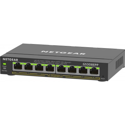 Switch NETGEAR 8 Porte Gigabit Ethernet High-Power PoE+ Plus Switch GS308EPP Gestito L2 L3 Gigabit Ethernet 10 100 1000