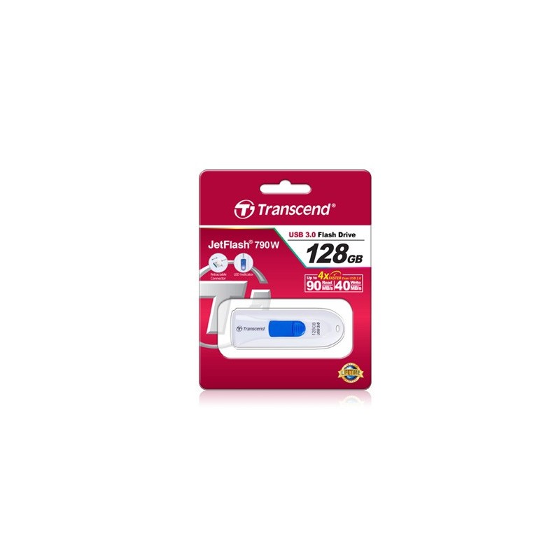 Pendrive Transcend JetFlash 790W 128 GB USB A 3.2 bianco blu