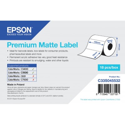 Etichette Epson Bianco C33S045532 S045532 102mm x 76mm 440 etichette