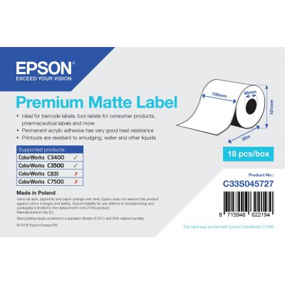 Etichette Epson Bianco C33S045727 S045727 105mm x 35m