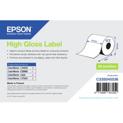 Etichette Epson S045536 C33S045536 Etichette lucide Rotolo 51mm x 33m