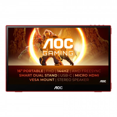 Monitor AOC GAMING 16G3 16'' FullHD IPS AMD Free-Sync Nero Rosso