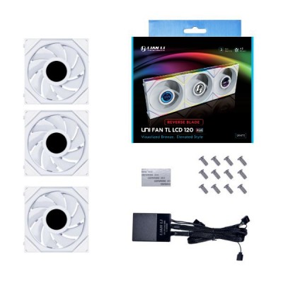 Ventola LIAN LI Uni FAN TL LCD Lama Inversa Bianca 120mm A-RGB Kit Da 3