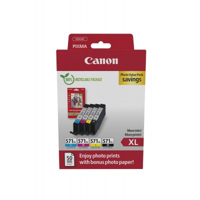 Value Pack Canon nero   ciano   magenta   giallo CLI-571 XL + 10x15 cm Fotopapier