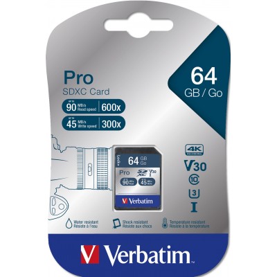 SCHEDA SDXC VERBATIM 64GB PRO UHS-I CLASS 10