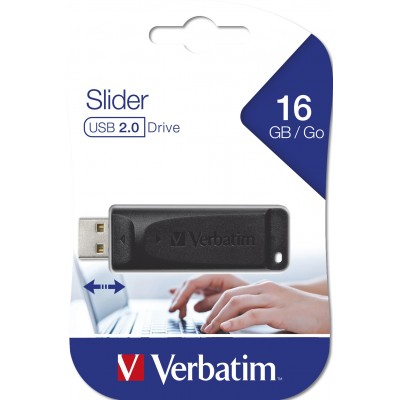 USB VERBATIM 16GB DRIVE 2.0 STORE N GO SLIDER BLACK