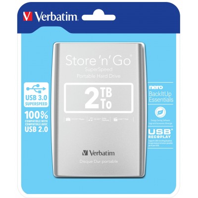 HARD DISK ESTERNO VERBATIM 2TB STORE N GO 2.5 USB 3.0 SILVER