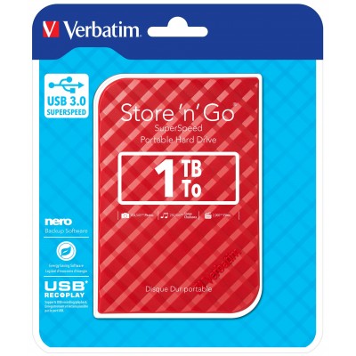 HARD DISK ESTERNO VERBATIM 1TB STORE N GO 2.5 GEN 2 USB 3.0 RED