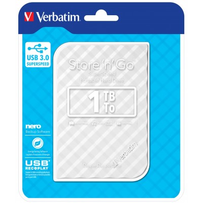 HARD DISK ESTERNO VERBATIM 1TB STORE N GO 2.5 GEN 2 USB 3.0 WHITE