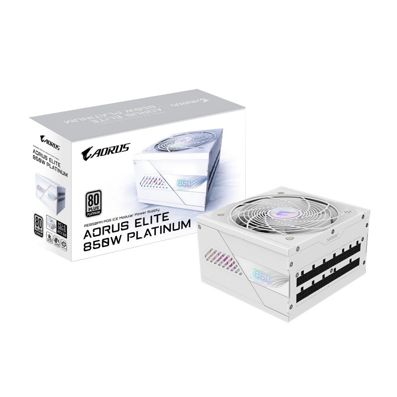 GIGABYTE AORUS ELITE P850W ICE Alimentatore - PCIe 5.0, 80 PLUS Platinum, Design completamente modulare, Ventola da 120 mm,