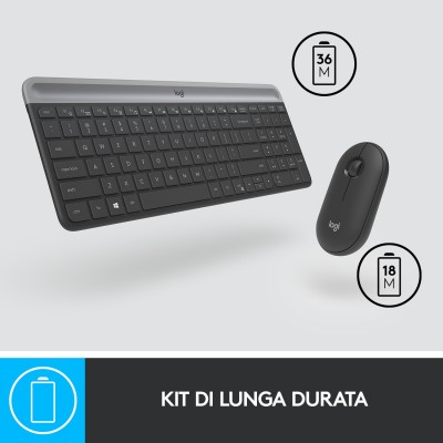 Kit Mouse e Tastiera Wireless Logitech MK470 Layout Italiano QWERTY ‎Grigio