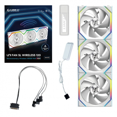 Ventole Lian Li UNI FAN SL Ventola Wireless ARGB PWM Kit da 3 con controller  120mm Bianco