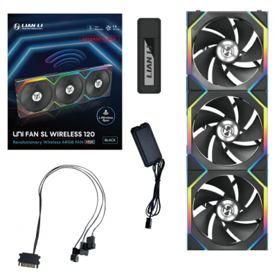 Ventole Lian Li UNI FAN SL Ventola Wireless ARGB PWM Kit da 3 con controller Lama Inversa 120mm Nero