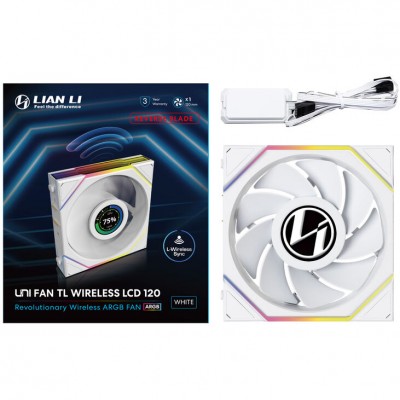 Ventole Lian Li UNI FAN TL Wireless LCD Lama Inversa 120mm ARGB PWM Bianco