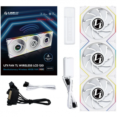 Ventole Lian Li UNI FAN TL Wireless LCD Lama Inversa 120mm ARGB PWM Kit Da 3 Bianco