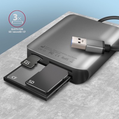 AXAGON CRE-S3 Lettore di Carte Esterno USB-A 3.2 3-Slot SD microSD CF UHS-II