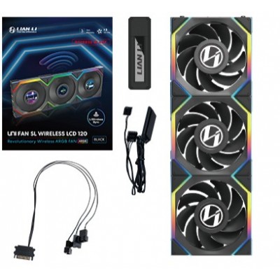 Ventole Lian Li UNI FAN SL Ventola LCD Wireless ARGB PWM Kit da 3 con controller Lama Inversa 120mm Nero