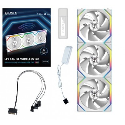 Ventole Lian Li UNI FAN SL Ventola Wireless ARGB PWM Kit da 3 con controller  120mm Bianco