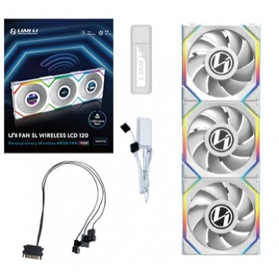 Ventole Lian Li UNI FAN SL Ventola LCD Wireless ARGB PWM Kit da 3 con controller 120mm Bianco