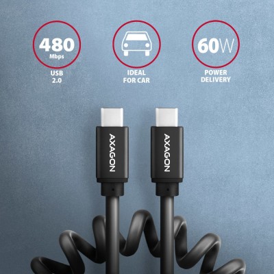 Cavo Axagon USB-C a USB-C, 1 m, USB 2.0, 2,4 A, ALU, PVC - Nero