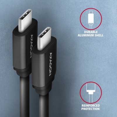 Cavo Axagon USB-C a USB-C, 1 m, USB 2.0, 2,4 A, ALU, PVC - Nero