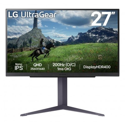 Monitor LG UltraGear 27GS85QX-B.AUE 27'' WQHD IPS HDMI DP USB-Hub 180Hz Grigio Scuro