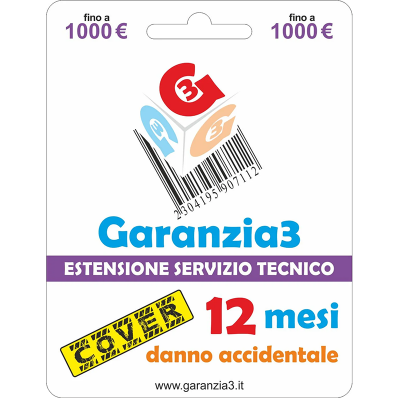 Garanzia 3 Cover 1000 - Protezione Danno Accidentale 12 Mesi - Fino a 1000 €