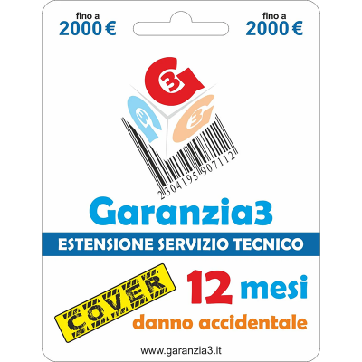 Garanzia 3 Cover 2000 - Protezione Danno Accidentale 12 Mesi - Fino a 2000 €