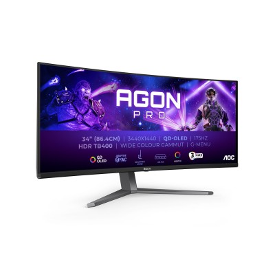 Monitor AOC OLED PRO AG346UCD 34" dunkelGrigio Nero WQHD QD-OLED Curvo USB Hub 175Hz