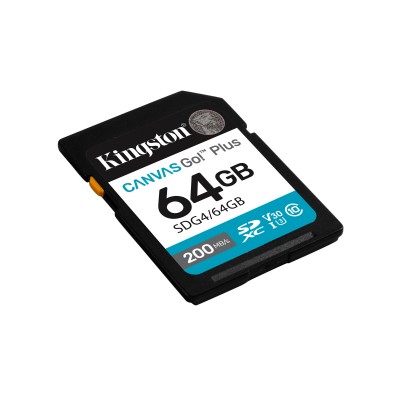 SDXC Canvas Go Plus Kingston Technology 64GB Gen4 200MB s C10 UHS-I U3 V30