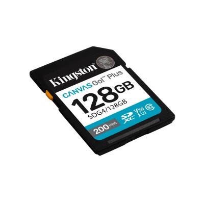 SDXC Canvas Go Plus Kingston Technology 128GB Gen4 200MB s C10 UHS-I U3 V30
