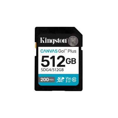 SDXC Canvas Go Plus Kingston Technology 512GB Gen4 200MB s C10 UHS-I U3 V30 SDXC Canvas Go Plus Kingston Technology 512GB Gen4 200MB s C10 UHS-I U3 V30