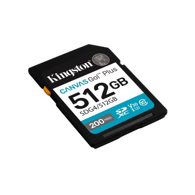 SDXC Canvas Go Plus Kingston Technology 512GB Gen4 200MB s C10 UHS-I U3 V30 SDXC Canvas Go Plus Kingston Technology 512GB Gen4 200MB s C10 UHS-I U3 V30